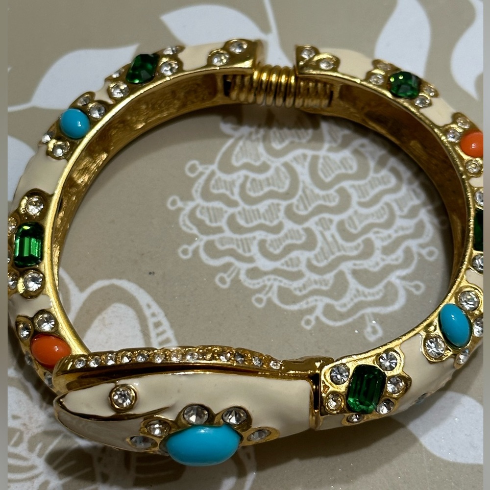 Kenneth Jay Lane Enamel Cabochon and Crystal Snake Cuff Bracelet - Picture 8 of 13